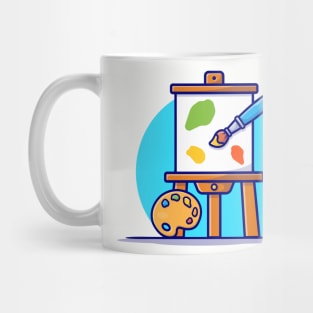 Easel Art Board, Paint pallet And Paint Brush Cartoon Vector Icon Illustration Mug